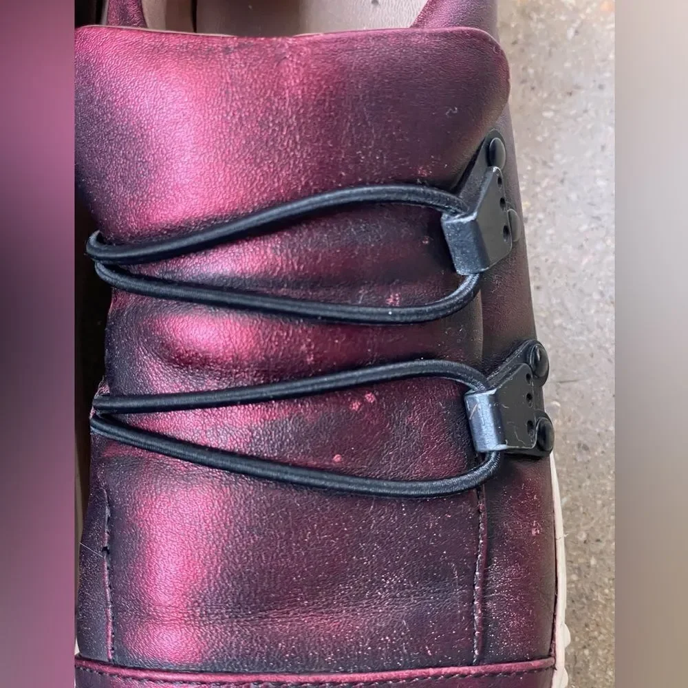 Frye Metallic Reddish/Purple Leather Upper Slip On Chunky Platform Shoes(37/6.5)
